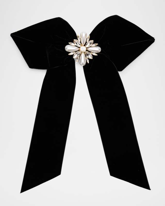 Annie Large Pearly Crystal Velvet Bow